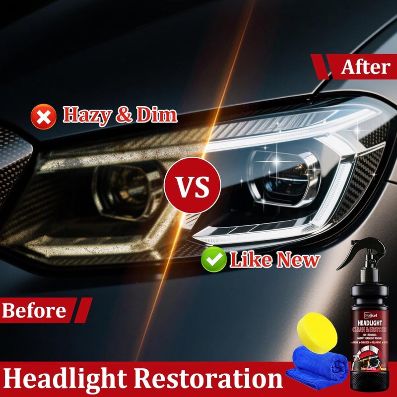 POLIXEL Headlight Cleaner Spray Headlight Restoration Removes Haze, Oxidation & Yellowing in Minutes Restores Clarity to Foggy & Yellow Headlamp Works on Car, Truck, Motorcycle - 4oz/120ml - Image 2